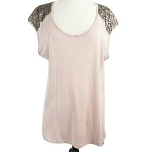 Vintage Benetton Tee With Sequined Shoulder Pale Pastel Pink
